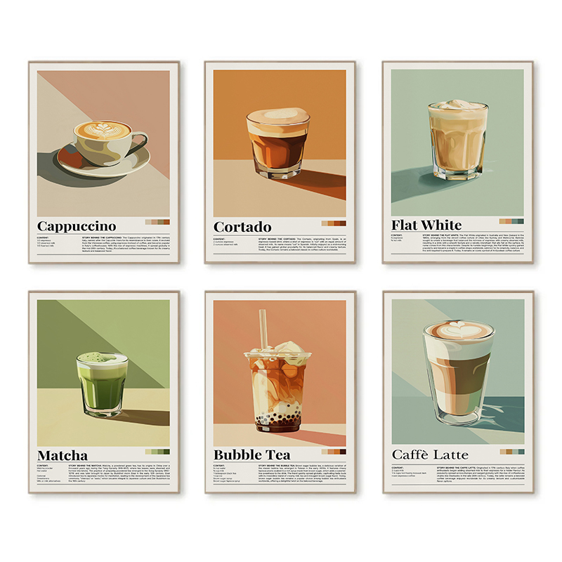 Coffee Tea Picture - 빈티지 커피 음료 포스터, 거실용 버블