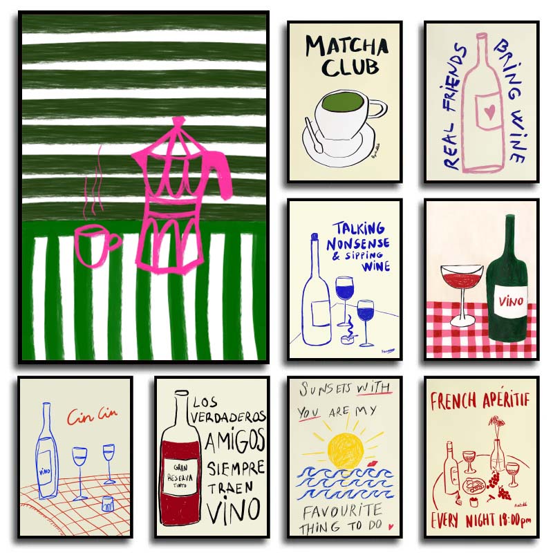 Coffee Tea Drawing - 다채로운 그림 추상 예술 음식 포스터