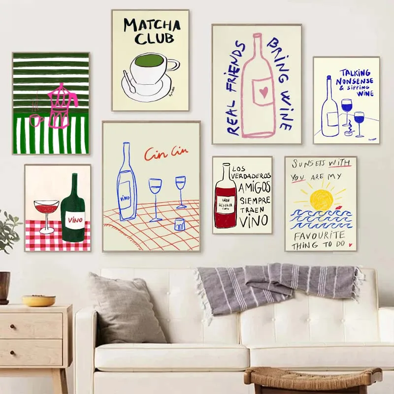 Coffee Tea Drawing - 다채로운 그림 추상 미술 음식 포스터