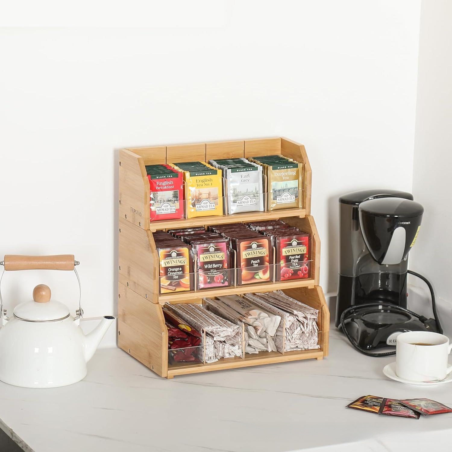 Coffee Tea Box - 대나무 티백 보관함 3단 커피백 진열대