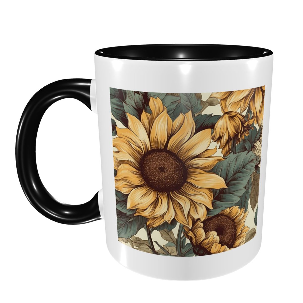 Coffee Tea Drawing - 황금 해바라기 클러스터 빈티지 식물 그림