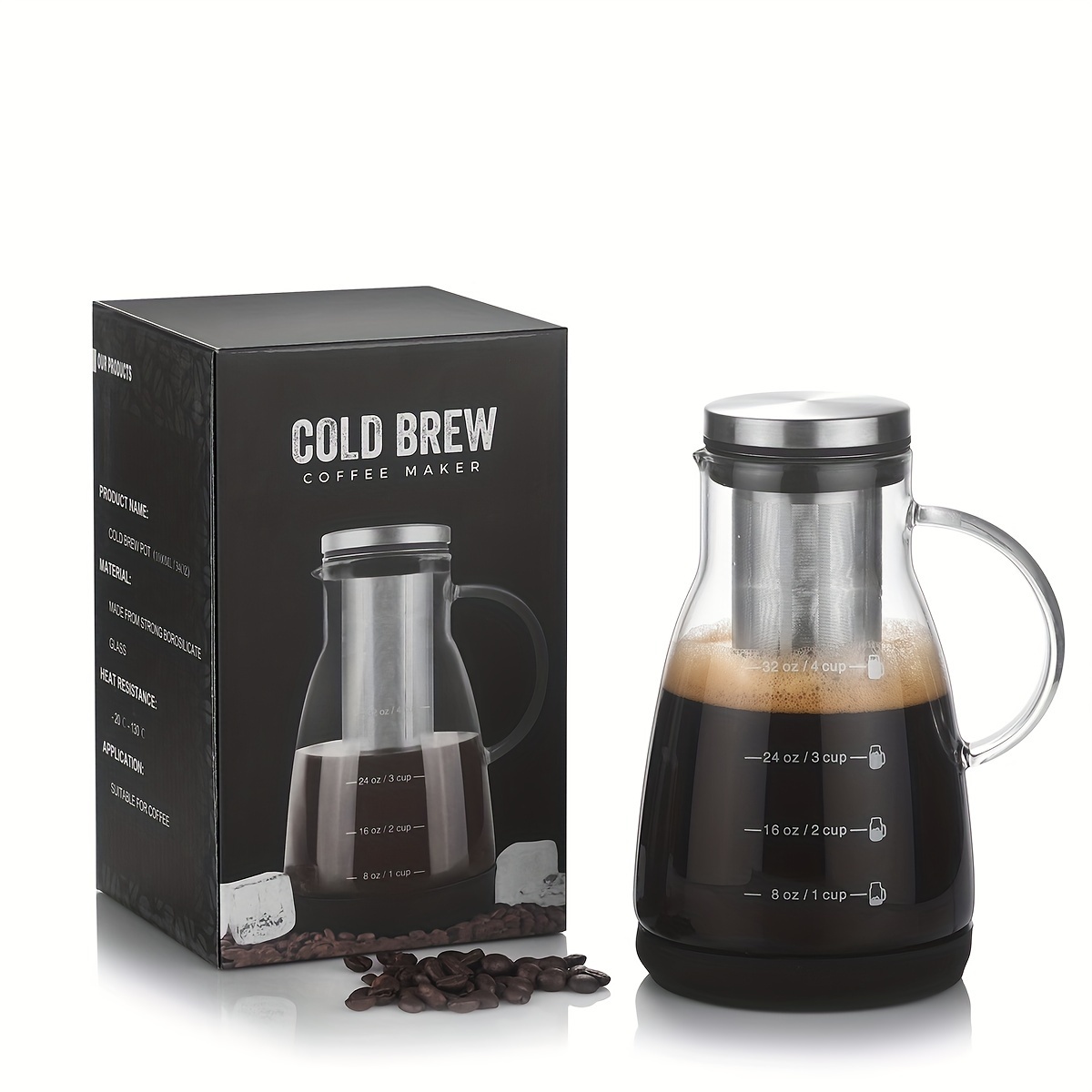 Coffee And Tea Glass - 24온스 클래식 유리 콜드브루 커피 피처,