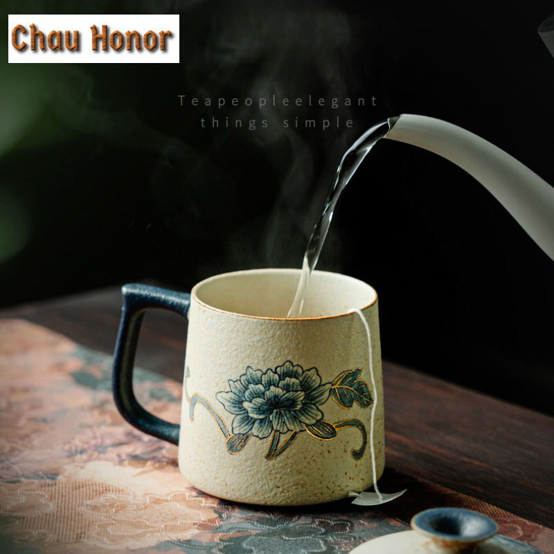 330ml 파란색과 흰색 플린트 레드 머그잔 수제 골드 - Coffee Tea Drawing 리뷰 및 가격