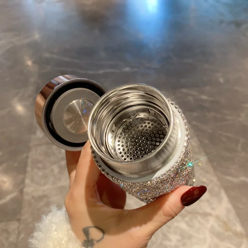 블링 휴대용 보온병 컵, 차망 포함, 라인스톤 텀블러, - Coffee Tea Bottle 리뷰 및 가격