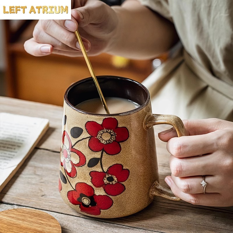 손그림 꽃무늬 세라믹 머그컵 700ml 대용량 물컵 커 - Tea Coffee Utensils 리뷰 및 가격