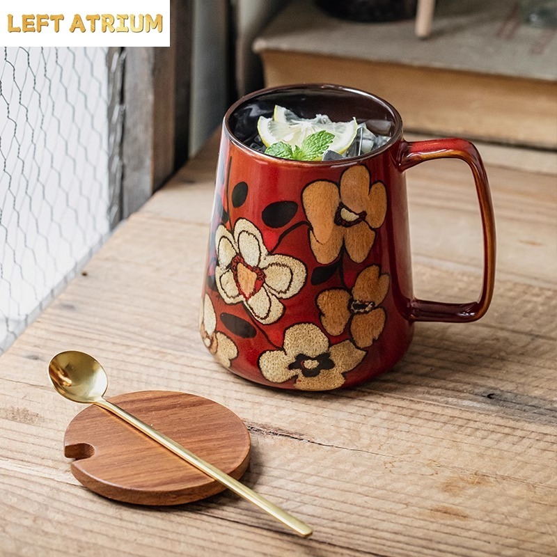 손그림 꽃무늬 세라믹 머그컵 700ml 대용량 물컵 커 - Tea Coffee Utensils 리뷰 및 가격