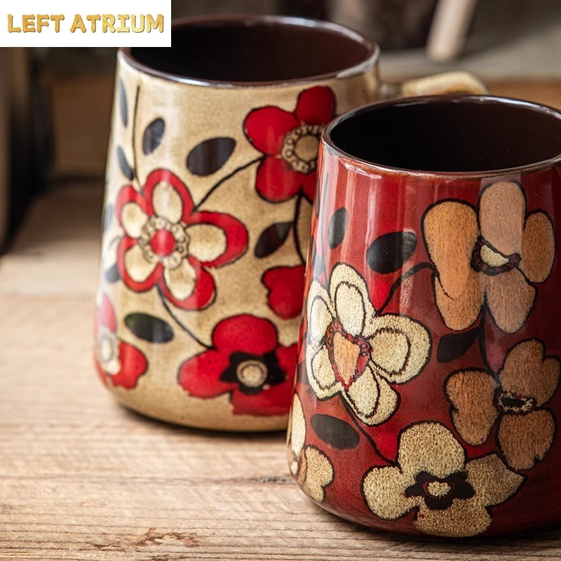 손그림 꽃무늬 세라믹 머그컵 700ml 대용량 물컵 커 - Tea Coffee Utensils 리뷰 및 가격