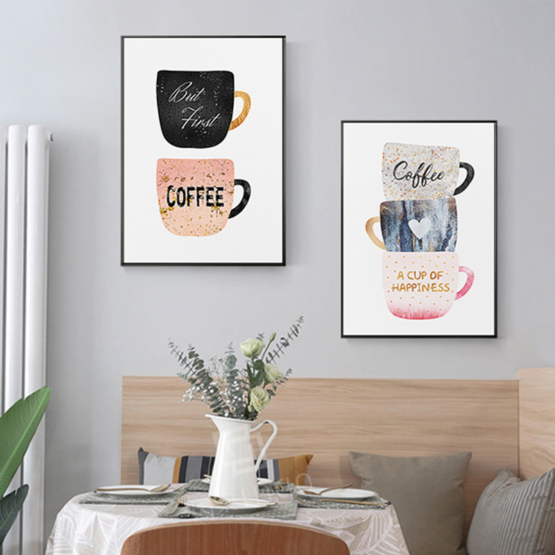 북유럽 커피 컵 크림 오후 차 캔버스 회화 귀여운 포스 - Coffee Tea Picture 리뷰 및 가격