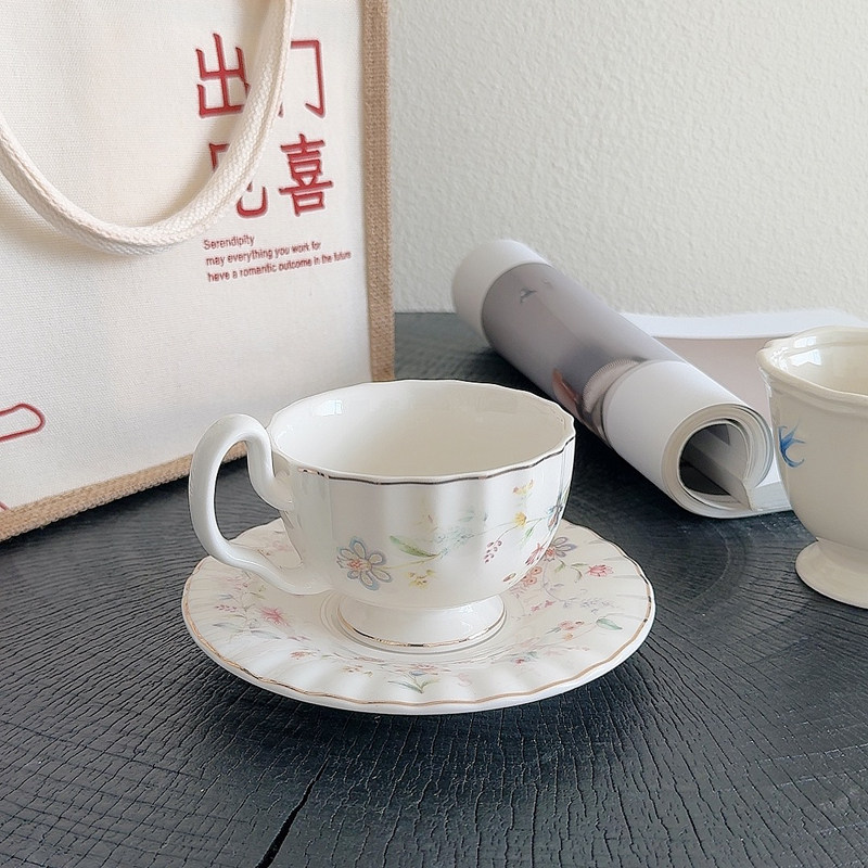 금색 꽃무늬 프린트 커피컵 접시 세트 신제품 200ml - Coffee Tea Drawing 리뷰 및 가격
