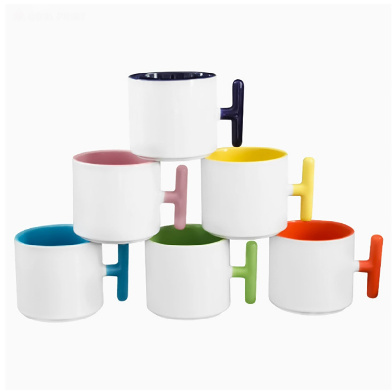 2개 세트 창의적인 T자형 손잡이 세라믹 머그컵 승화  - Coffee Tea Picture 리뷰 및 가격