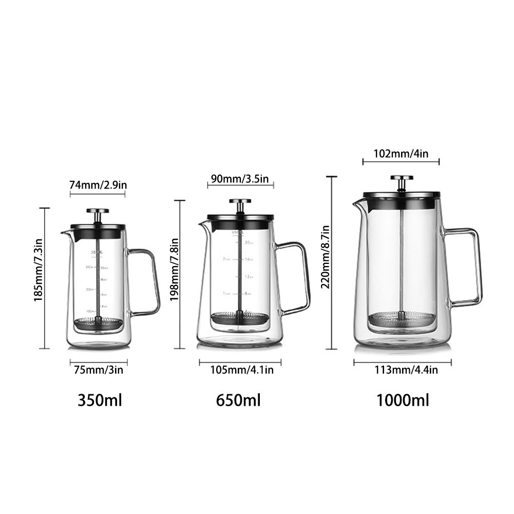 더블 레이어 프렌치 프레스 포트 고보로실리케이트 차 커 - Coffee And Tea Glass 리뷰 및 가격